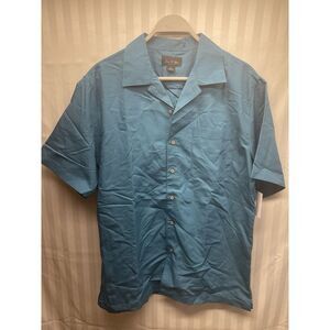 Camp Shirt Button Up David Taylor Mens Medium Textured Electric Blue Rayon NEW‎
